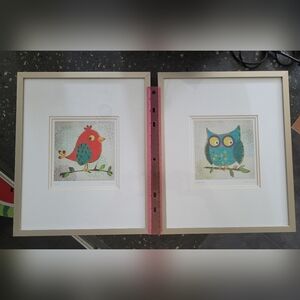 Whimsical Bird and Owl Art Print Duo